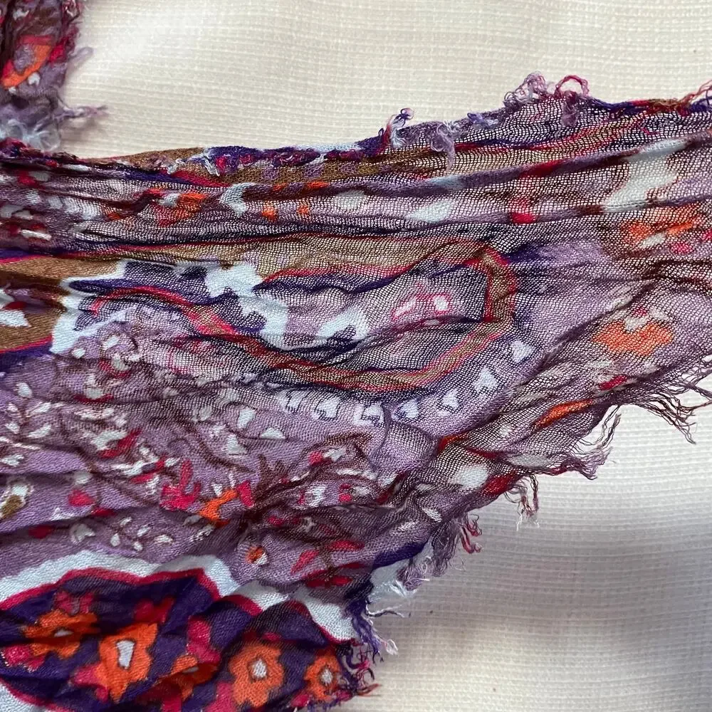 Purple Paisley Semi Sheer Raw‎ Edges Long Scarf in Great Condition